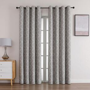 Airwill Full Blackout Curtains 96 Inches Long 2 Panels, Grommet Top Window Treatment Drapes with Circle Geometric Pattern (52 x 96 Inch, 2 Panels, Grey)