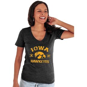 Blue 84 Women's Iowa Hawkeyes T Shirt Tri-Blend Mascot, Iowa Hawkeyes Black, Large