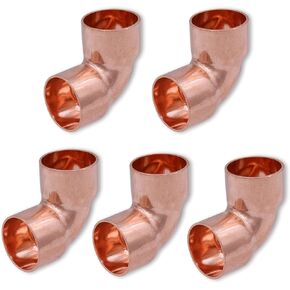 Copper Fitting, 90 Degree Elbow 3/8 Inch ID Welding Joint for HVAC Units, with Rolled Tube Stop Sweat Ends,Pack of 5
