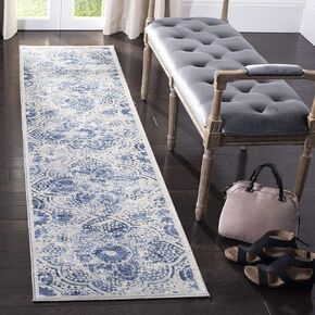 SAFAVIEH Brentwood Collection 6'7" Round Cream/Blue BNT862D Floral Distressed Non-Shedding Dining Room Entryway Foyer Living Room Bedroom Area Rug