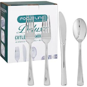 FOCUSLINE 160 Pack Gold Plastic Silverware Set, including 80 Gold Forks, 40 Gold Knives, 40 Gold Spoons, Disposable Flatware Heavy Duty Plastic Cutlery Set for Weddings, Catering, Parties, Dinners