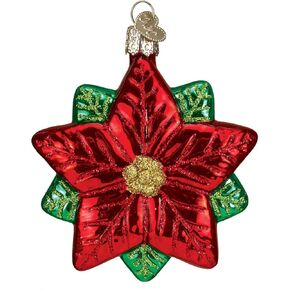 Old World Christmas Ornaments: Poinsettia Bell Glass Blown Ornaments for Christmas Tree, Poinsettia Bell