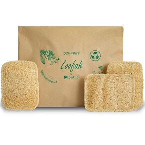 Natural Loofah Kitchen Sponge (3 Pack) - Natural Sponges for Dishes - Eco Friendly Sponges - Compostable Sponge - Biodegradable Sponges Kitchen - Natural Plant Based Kitchen Sponge