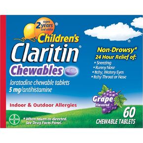 Children's Claritin Chewables 24 HR Children Allergy Medicine, Grape, 60 Count