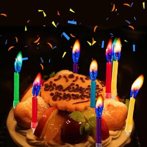 Birthday Candles, Colorful Flame Birthday Candles | Multi-Color Happy Birthday Candles and Candle Holders | Colorful Flame Birthday Candles (12pcs)