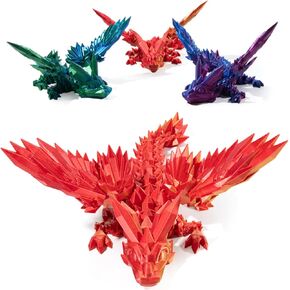 3D Printed Dragon with Wings, Articulated Crystal Wing Dragon, Flexible CrystalWing Dragon, Home/School/Office Décor Collectables, Dragon Fidget Toy Gift for Dragon Lovers