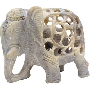 Souvnear Soap Mom Tummy Statue/Sculpture-Impossible Stone Art 5" Soapstone Collectible Figurine of Mother Elephant with Baby, one size, sand