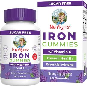 MaryRuth Organics Iron Supplement Gummies for Adults Sugar Free Gummy and Vitamin C for Ages 14+ for Iron Deficiency Immune Support Vegan Non-GMO, 60 Count