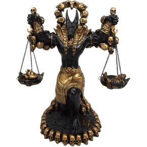 Ebros Ancient Egyptian God Anubis Statue by Ankh Altar Weighing The Heart Against Ostrich Feather Figurine 9" Tall