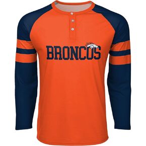 FOCO Men's NFL Logo Shirt Long Sleeve Henley, Team Stripe Wordmark, Large