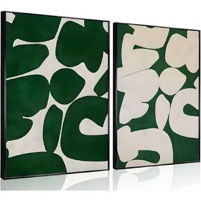 2Pcs Abstract Dark Green and White Wall Art Minimalist Green Wabi Sabi Canvas Prints Pictures Nordic Simple Posters Painting Modern Home Wall Decor for Living Room Bedroom Bathroom 12x16in Unframed