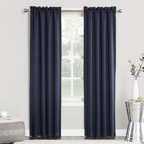 Sun Zero Easton Energy Saving Blackout Rod Pocket Curtain Panel, 40" x 95", Navy Blue