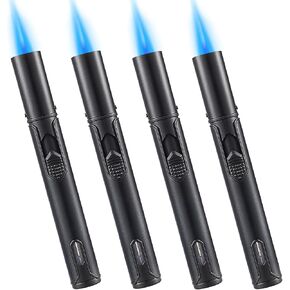 4 Pack Butane Torch Lighter, Urgrette 6-inch Refillable Pen Lighter Pencil Torch Lighter Long Torch Adjustable Jet Flame Butane Lighter for Grill BBQ Candle Camping Fireplace (Gas Not Included) Black