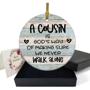 REWIDPARTY Best Cousin Gifts Thanksgiving Christmas Birthday Gifts for Cousin Round Plaque Gifts for Cousin Memorial Ornament Gifts for Relatives 3" Circle Ceramic Ornament with Gold Ribbon & Gift Box