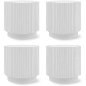 Koyal Wholesale 4.5 Inch Modern Desert Tan Vases, Bulk Vases for Centerpieces, Fluted Planter Table Decor, Ribbed Round White Vases Home Decor, Small Plant Pots, Bookshelf Decor, Modern Vases, Pack 4