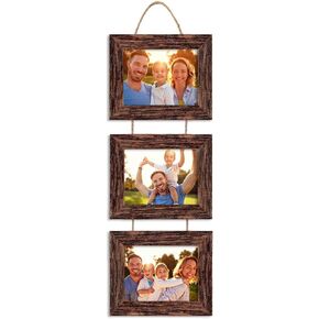 4x6 Wall Hanging Picture Frames Collage with 3 Opening Frames Rustic Brown