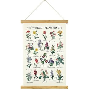 XIAOAIKA World Flowers Poster Botanical Wall Art Prints HD Colorful Rustic Style of Floral Wall Hanging Chart Poster with Wooden Frame for Living Room Office Bedroom Decor (16 x 23 Inches)
