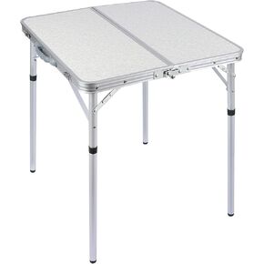 REDCAMP 24" Square Small Folding Camping Table with Adjustable Heights Legs, Lightweight Portable Aluminum Fold in Half Card Tables Bridge Tables for Outdoor Picnic, White in Kuwait
