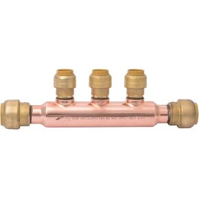 SharkBite 3/4 Inch x 1/2 Inch Outlet 3 Port Closed Multi-Port Tee, Push to Connect Brass Plumbing Fittings, PEX Pipe, Copper, PVC, 25553LF