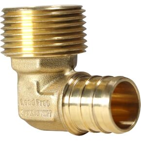 5 PIECES XFITTING 3/4" PEX X 3/4" MALE NPT THREADED ELBOW 90 DEGREE BRASS BARBED CRIMP FITTING - BRASS, FULL PORT