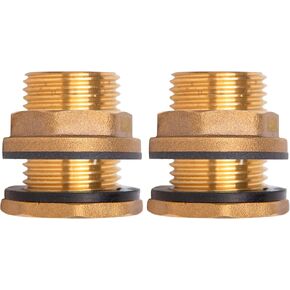 BBF020 LF Compliant Brass Bulkhead Tank Fitting (Double Female 1/2" NPT and Male 3/4" NH Garden Hose Threaded, 4 oz each) (2)