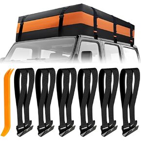 Cargo Tie Down Door Hook Straps, Two Loops Roof Rack Straps Kits Universal for Car Roof Bag, 6 Straps Compatible with Most Car Top Luggage, Waterproof, More Solid, Registered Patent