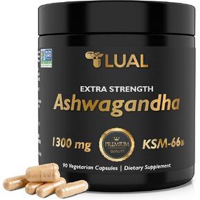 LUAL Extra Strenght Ashwagandha Supplements KSM-66 Ashwaganda Extract 600mg | Root Powder 700mg | 1300 mg | Stress Relief Supplement | Free from Sea Moss, Black Seed Oil, Maca Root, Burdock Root