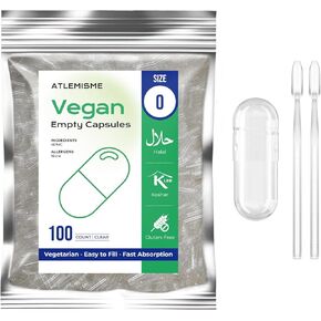 Empty Vegan Capsules Size 0 - Vegan Capsules Empty (100 Count) Empty Capsules DIY Vegetable Capsule Filling - Veggie Capsules Empty Caps with 2 Micro Lab Spoons for Capsule Filling