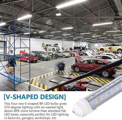 10 PCS-T8 T10 T12 LED Tube Light, 8 foot , 100W Rotate V Shaped, R17D/HO 8FT LED Bulb ,6000K Cold White, 14500LM, Clear Cover, (Replacement for F96T12/CW/HO 150W), Ballast Bypass,Dual-End Powered in Saudi Arabia