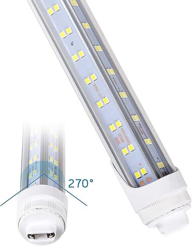 10 PCS-T8 T10 T12 LED Tube Light, 8 foot , 100W Rotate V Shaped, R17D/HO 8FT LED Bulb ,6000K Cold White, 14500LM, Clear Cover, (Replacement for F96T12/CW/HO 150W), Ballast Bypass,Dual-End Powered in Saudi Arabia