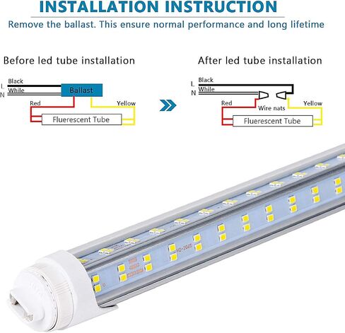 10 PCS-T8 T10 T12 LED Tube Light, 8 foot , 100W Rotate V Shaped, R17D/HO 8FT LED Bulb ,6000K Cold White, 14500LM, Clear Cover, (Replacement for F96T12/CW/HO 150W), Ballast Bypass,Dual-End Powered in Saudi Arabia