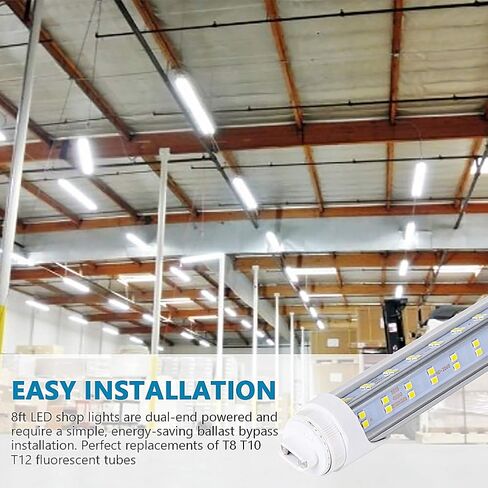 10 PCS-T8 T10 T12 LED Tube Light, 8 foot , 100W Rotate V Shaped, R17D/HO 8FT LED Bulb ,6000K Cold White, 14500LM, Clear Cover, (Replacement for F96T12/CW/HO 150W), Ballast Bypass,Dual-End Powered in Saudi Arabia