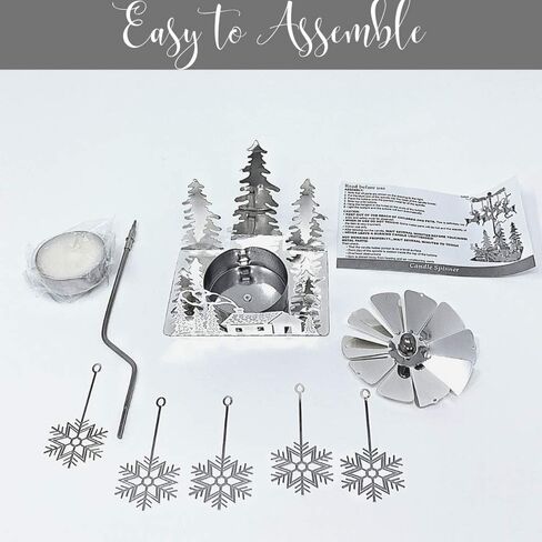 Silver Winter Cabin Candle Spinner - Silver Plated Laser Cut Winter Scene Cabin Trees Design with Snowflake Charms - Tea Light Candle Holder - Christmas Décor in Saudi Arabia