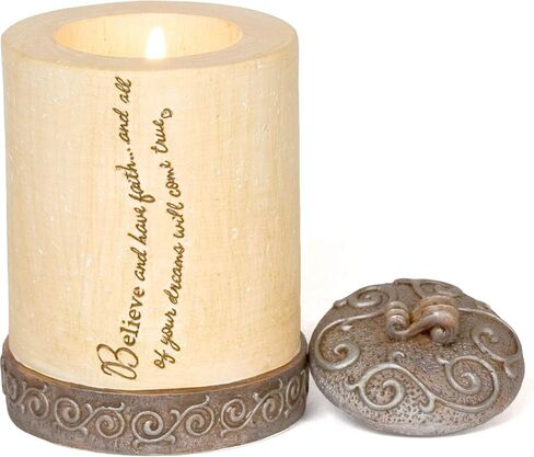 Comfort to Go by Pavilion Tea Light Candle Holder with Candle, Believe Sentiment, 4-Inch, Cylinder in Saudi Arabia