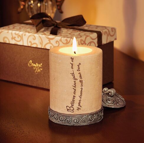 Comfort to Go by Pavilion Tea Light Candle Holder with Candle, Believe Sentiment, 4-Inch, Cylinder in Saudi Arabia