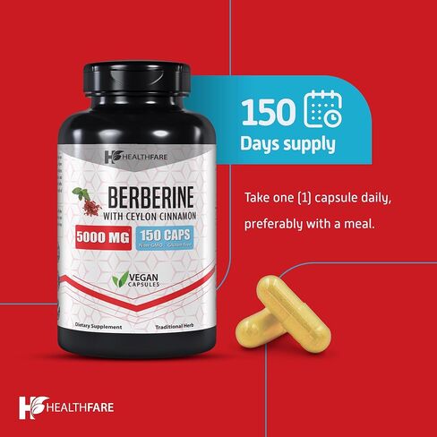 هيلثفير بربارين مع قرفة سيلان 5000 مجم - 150 كبسولة - صحة القلب ودعم المناعة، غير معدلة وراثيًا، خالية من الغلوتين، كمية تكفي 5 أشهر، صنع في الولايات المتحدة الأمريكية (150 قطعة) in Kuwait