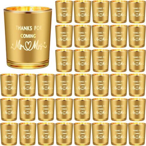 Hushee 48 مجموعة حاملات شموع الزفاف الذهبية السائبة السيد السيدة حاملي الشموع نذري شكرًا لقدومك حامل شموع زجاجية بالجملة جرة شموع الزفاف لحفلات الزفاف وحفلات الزفاف وديكور طاولة المنزل in Kuwait