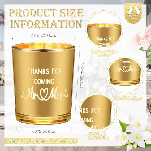 Hushee 48 مجموعة حاملات شموع الزفاف الذهبية السائبة السيد السيدة حاملي الشموع نذري شكرًا لقدومك حامل شموع زجاجية بالجملة جرة شموع الزفاف لحفلات الزفاف وحفلات الزفاف وديكور طاولة المنزل in Kuwait