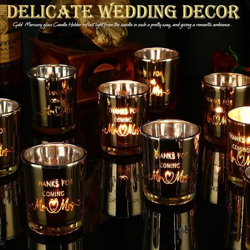 Hushee 48 مجموعة حاملات شموع الزفاف الذهبية السائبة السيد السيدة حاملي الشموع نذري شكرًا لقدومك حامل شموع زجاجية بالجملة جرة شموع الزفاف لحفلات الزفاف وحفلات الزفاف وديكور طاولة المنزل in Kuwait
