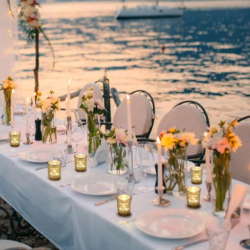 Hushee 48 مجموعة حاملات شموع الزفاف الذهبية السائبة السيد السيدة حاملي الشموع نذري شكرًا لقدومك حامل شموع زجاجية بالجملة جرة شموع الزفاف لحفلات الزفاف وحفلات الزفاف وديكور طاولة المنزل in Kuwait