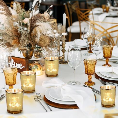 Hushee 48 مجموعة حاملات شموع الزفاف الذهبية السائبة السيد السيدة حاملي الشموع نذري شكرًا لقدومك حامل شموع زجاجية بالجملة جرة شموع الزفاف لحفلات الزفاف وحفلات الزفاف وديكور طاولة المنزل in Kuwait