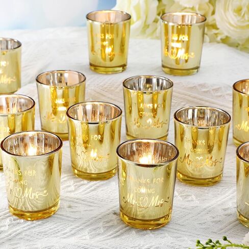 Hushee 48 مجموعة حاملات شموع الزفاف الذهبية السائبة السيد السيدة حاملي الشموع نذري شكرًا لقدومك حامل شموع زجاجية بالجملة جرة شموع الزفاف لحفلات الزفاف وحفلات الزفاف وديكور طاولة المنزل in Kuwait