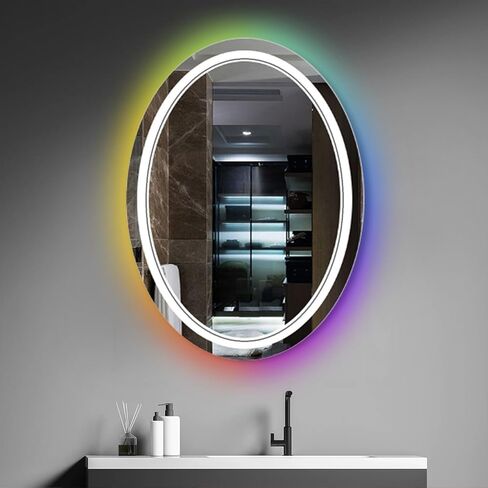 Oval RGB Backlit Makeup Mirror & LED Bathroom Mirror Frontlight Mirror 32*24 Inch Wall Mounted Vanity Mirror Smart Makeup Wall Mirror Plug-in Lightup Mirror with Shatterproof Dimmable Anti-fog in Saudi Arabia