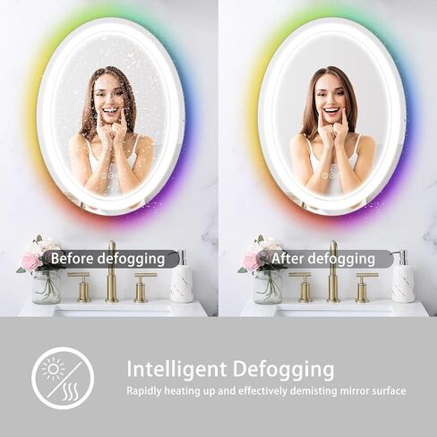 Oval RGB Backlit Makeup Mirror & LED Bathroom Mirror Frontlight Mirror 32*24 Inch Wall Mounted Vanity Mirror Smart Makeup Wall Mirror Plug-in Lightup Mirror with Shatterproof Dimmable Anti-fog in Saudi Arabia