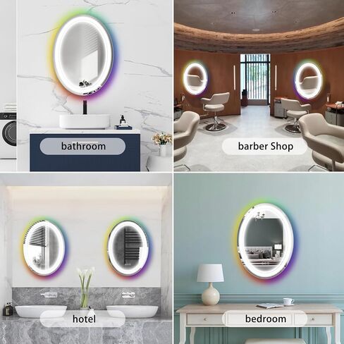 Oval RGB Backlit Makeup Mirror & LED Bathroom Mirror Frontlight Mirror 32*24 Inch Wall Mounted Vanity Mirror Smart Makeup Wall Mirror Plug-in Lightup Mirror with Shatterproof Dimmable Anti-fog in Saudi Arabia