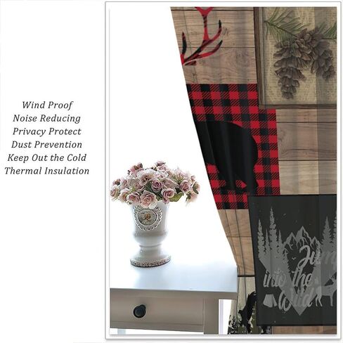 ستائر المقصورة الريفية، موس الغزلان الدب مزرعة لودج العلاجات نافذة لغرفة المعيشة غرفة نوم ديكور المطبخ، خمر البلد كوخ الأساسية ستائر التعتيم 2 لوحة مجموعات، 42x45 بوصة in Kuwait