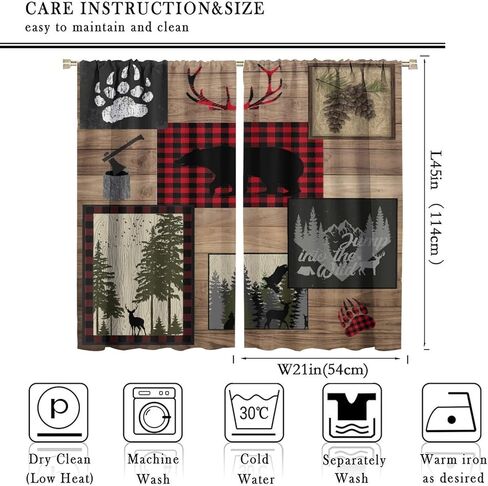 ستائر المقصورة الريفية، موس الغزلان الدب مزرعة لودج العلاجات نافذة لغرفة المعيشة غرفة نوم ديكور المطبخ، خمر البلد كوخ الأساسية ستائر التعتيم 2 لوحة مجموعات، 42x45 بوصة in Kuwait