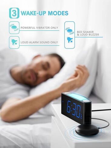 Rocam Digital Alarm Clock for Bedrooms - Large 7.5'' LED Display with Dimmer, Snooze, 7 Color Night Light, Easy to Set, USB Chargers, Battery Backup, 12/24 Hour for Kids,Heavy Sleepers(Blue) in Kuwait