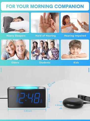 Rocam Digital Alarm Clock for Bedrooms - Large 7.5'' LED Display with Dimmer, Snooze, 7 Color Night Light, Easy to Set, USB Chargers, Battery Backup, 12/24 Hour for Kids,Heavy Sleepers(Blue) in Kuwait