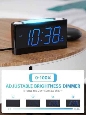 Rocam Digital Alarm Clock for Bedrooms - Large 7.5'' LED Display with Dimmer, Snooze, 7 Color Night Light, Easy to Set, USB Chargers, Battery Backup, 12/24 Hour for Kids,Heavy Sleepers(Blue) in Kuwait